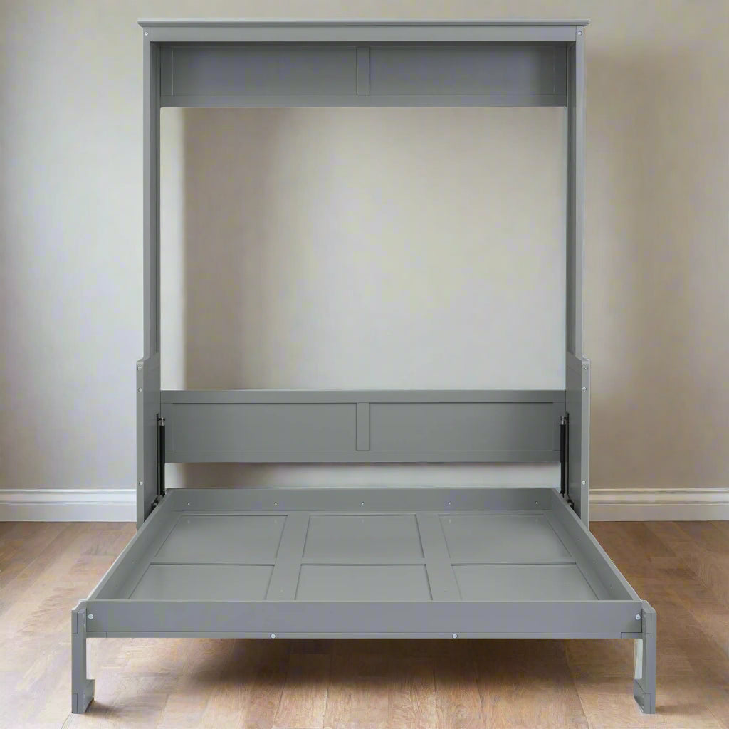 Queen Size Murphy Bed With A Shelf, Gray