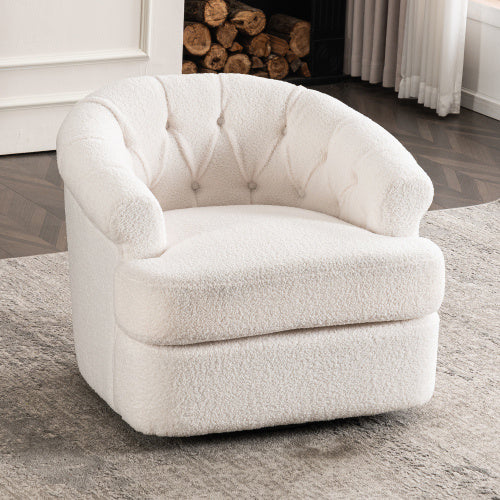 Swivel Chair With Ottoman, Modern Luxury Velvet Swivel Accent Chair, Comfy Round Armchair, Single Sofa Armchair With Lounge Seat For Bedroom Office Reading Spaces,Set Of 1,Off White