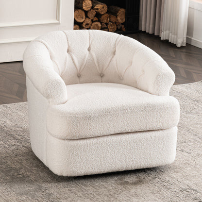 Swivel Chair With Ottoman, Modern Luxury Velvet Swivel Accent Chair, Comfy Round Armchair, Single Sofa Armchair With Lounge Seat For Bedroom Office Reading Spaces,Set Of 1,Off White