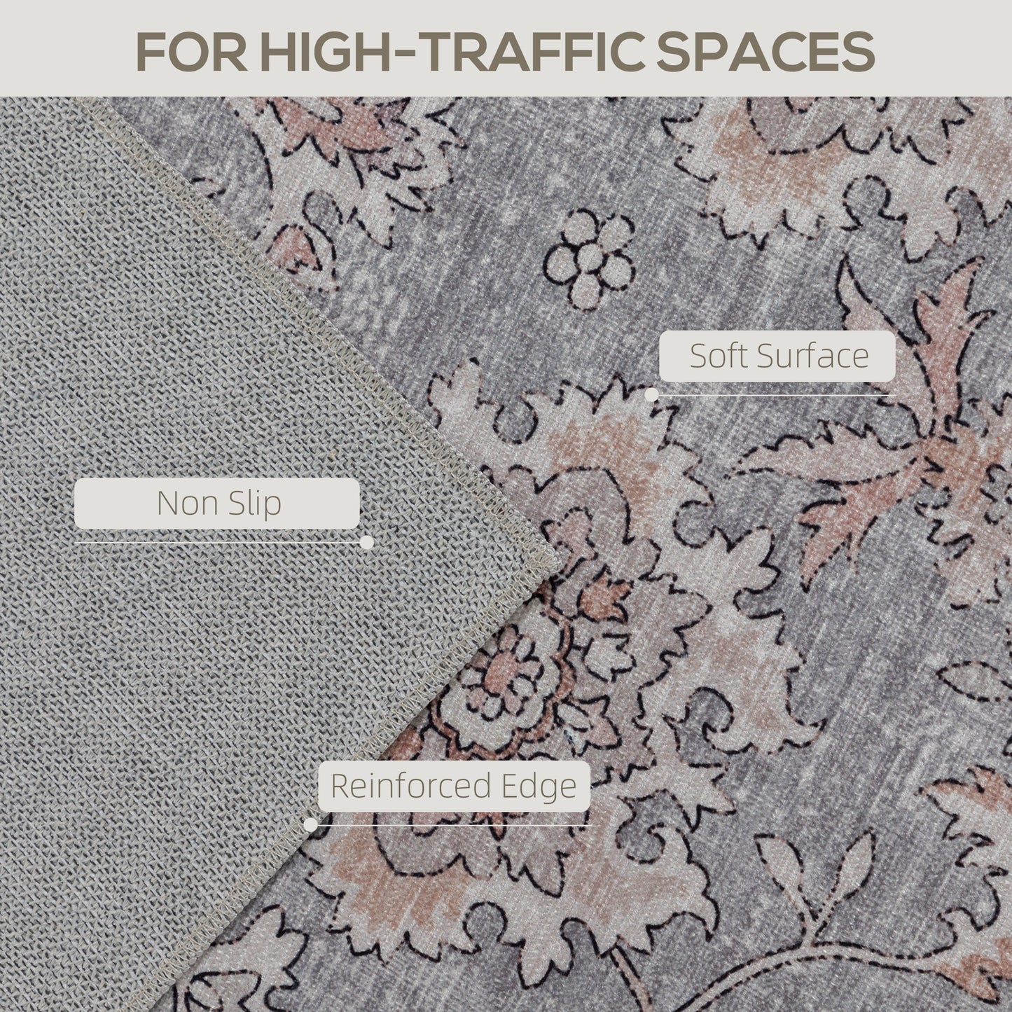 Eleanor Brown Machine Washable Area Rug 8x10, Non-Slip Traditional Flower Print Floor Carpet For Living Room, Bedroom, Grey And Brown