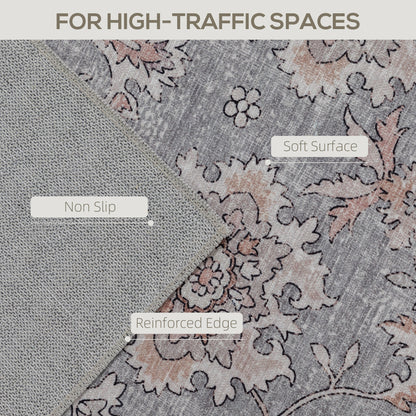 Eleanor Brown Machine Washable Area Rug 8x10, Non-Slip Traditional Flower Print Floor Carpet For Living Room, Bedroom, Grey And Brown
