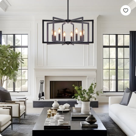 Modern Golden Geometric 8-Light Chandelier – Industrial Metal Pendant Light for Living Room, Dining Room, or Kitchen (Bulbs Not Included)