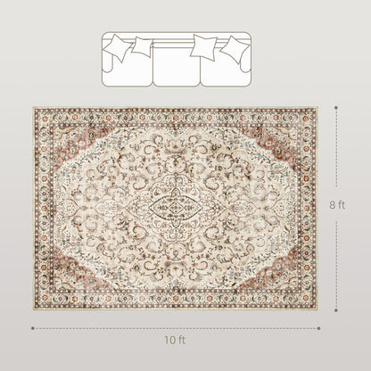Winslow Area Rug 8x10, Machine Washable Rug, Non-Slip Classical Floral Print Floor Carpet For Living Room, Bedroom, Mixed-Brown