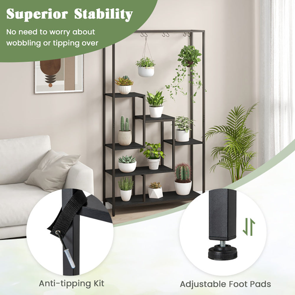 6-Tier Tall Plant Stand 71 Inch Metal Indoor Plant Shelf With 10 Hanging Hooks