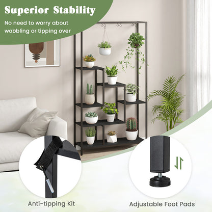 6-Tier Tall Plant Stand 71 Inch Metal Indoor Plant Shelf With 10 Hanging Hooks