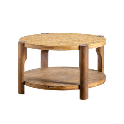 Round Coffee Table With Solid Wood For Living Room, 2-Tier Round Coffee Table With Storage Shelf, Mid Century Modern Coffee Table , Home Small Space, Easy Assembly