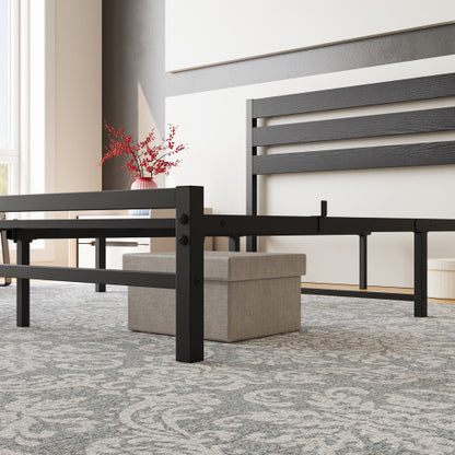 Queen Size Platform Bed Frame With Wooden Headboard, Under Bed Storage, Non-Slip, Noise Free, Easy Assembly, Black