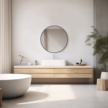 The Lexington | Black Rimmed Round Wall Mirror –30 Inch Modern Home Decor