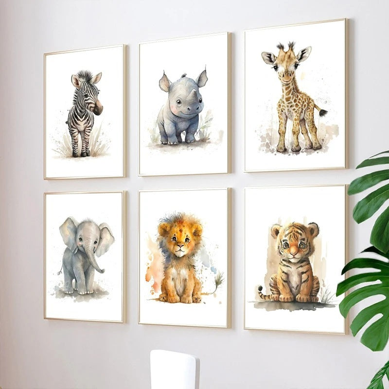 Baby Elephant, Nursery Animal Watercolor Prints – Cute Kids Wall Art