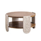 Carved Wooden Coffee Table, Retro End Table With Double-Layer Storage