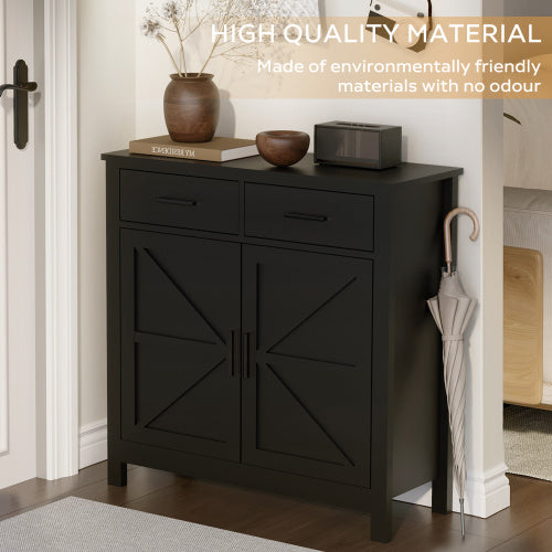 Kitchen Storage Cabinet, Modern Farmhouse Buffet Cabinet With Storage, Coffee Bar With 2 Drawers And 2 Doors, Floor Sideboard Buffet For Living Room, Dining Room, Bathroom, Black