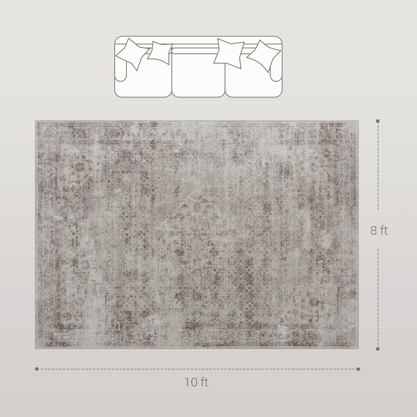 Osiris Brown 8x10 Machine Washable Area Rug , Non-Slip Traditional Floor Carpet For Living Room, Bedroom, Light Mixed-Brown