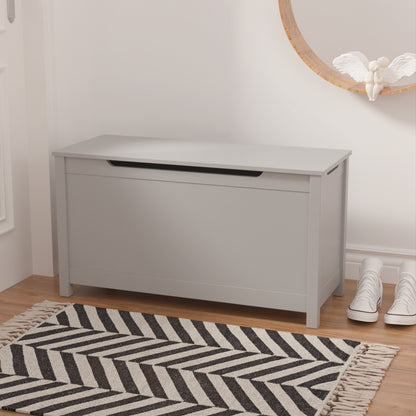 Kids Wooden Toy Box Storage With Safety Hinged Lid For Ages 3Gray