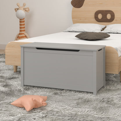 Kids Wooden Toy Box Storage With Safety Hinged Lid For Ages 3Gray