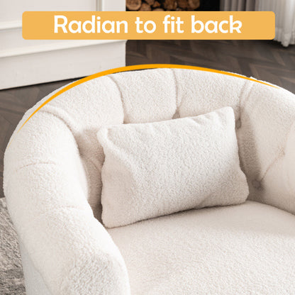 Swivel Chair With Ottoman, Modern Luxury Velvet Swivel Accent Chair, Comfy Round Armchair, Single Sofa Armchair With Lounge Seat For Bedroom Office Reading Spaces,Set Of 1,Off White