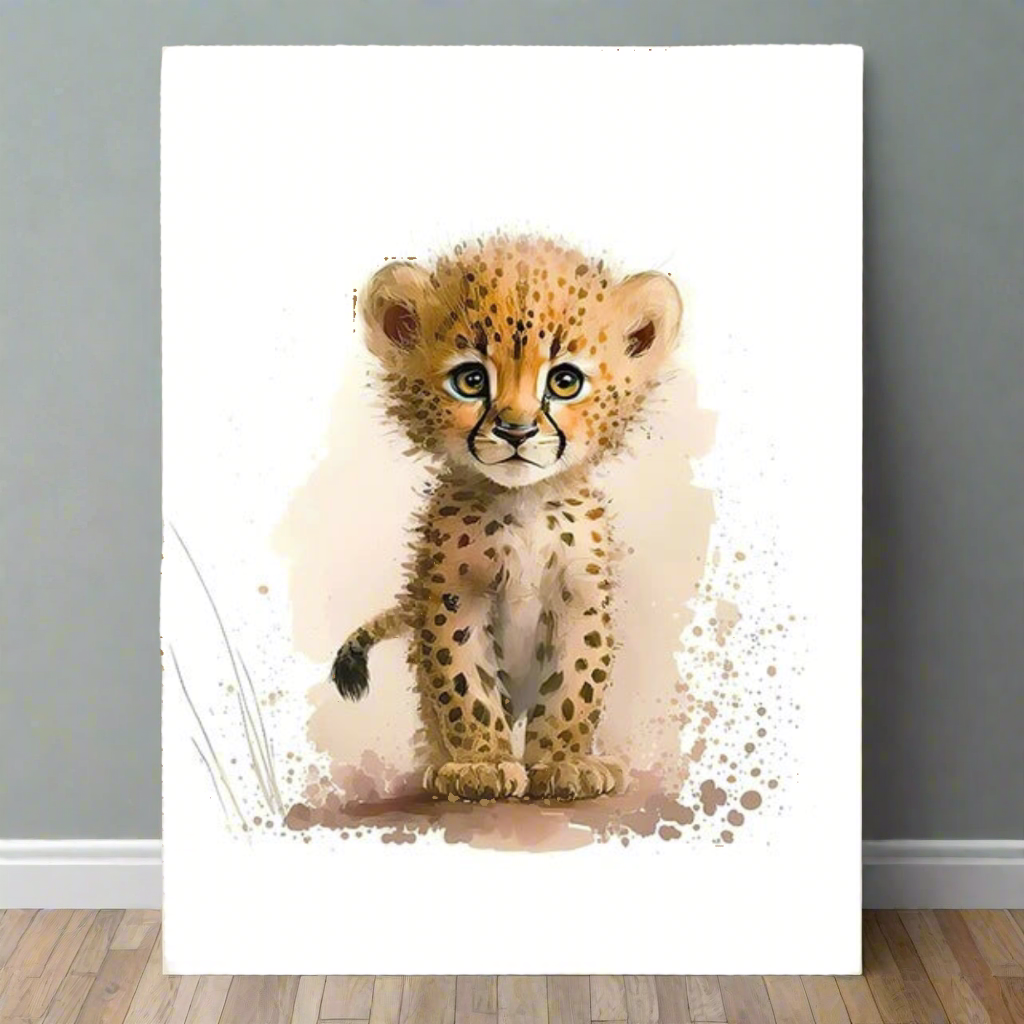 Baby Cheetah, Nursery Animal Watercolor Prints – Cute Kids Wall Art