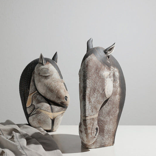 Mare & Foal | Hand-Drawn Horse Head Sculpture – Artistic Decorative Ornament