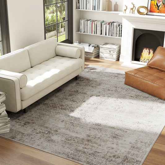 Osiris Brown 8x10 Machine Washable Area Rug , Non-Slip Traditional Floor Carpet For Living Room, Bedroom, Light Mixed-Brown