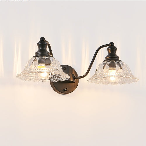 20 Inch 2-Light Vintage Bathroom Wall Sconce - Elegant Black Metal And Glass Lampshade Vanity Light Fixture For Bathroom, Hallway, Or Bedroom Bulb Not Included