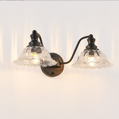 20 Inch 2-Light Vintage Bathroom Wall Sconce - Elegant Black Metal And Glass Lampshade Vanity Light Fixture For Bathroom, Hallway, Or Bedroom Bulb Not Included