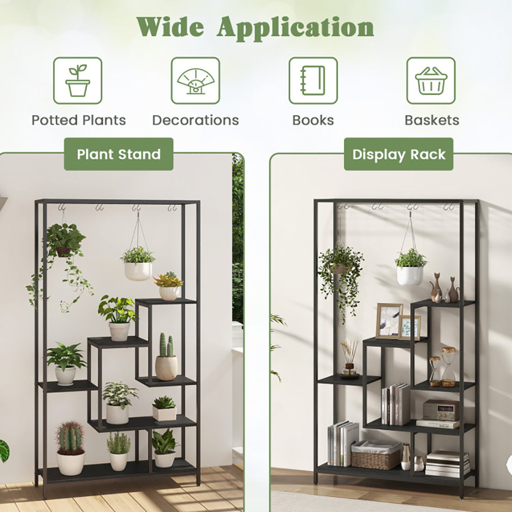 6-Tier Tall Plant Stand 71 Inch Metal Indoor Plant Shelf With 10 Hanging Hooks