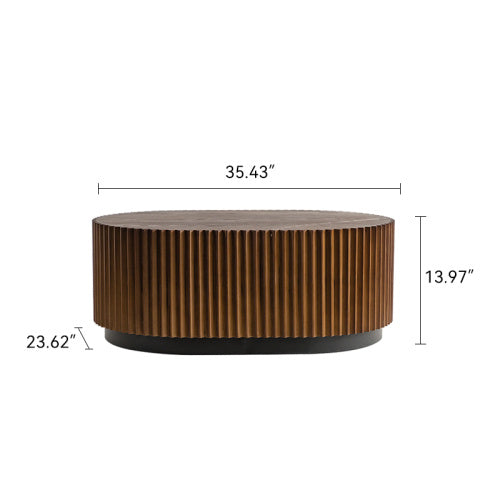 Handcraft Round Nesting Coffee Table Set Of 2, - Chic Wave Stripe Edge, Modern Stylish Wooden Circle Fluted Center Table For Living Room