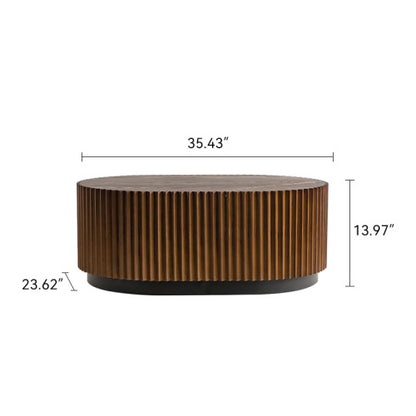 Handcraft Round Nesting Coffee Table Set Of 2, - Chic Wave Stripe Edge, Modern Stylish Wooden Circle Fluted Center Table For Living Room