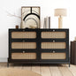 Modern Cannage Rattan Wood Closet 6-Drawer Dresser Wood Storage Cabinet Sideboard For Bedroom, Livin