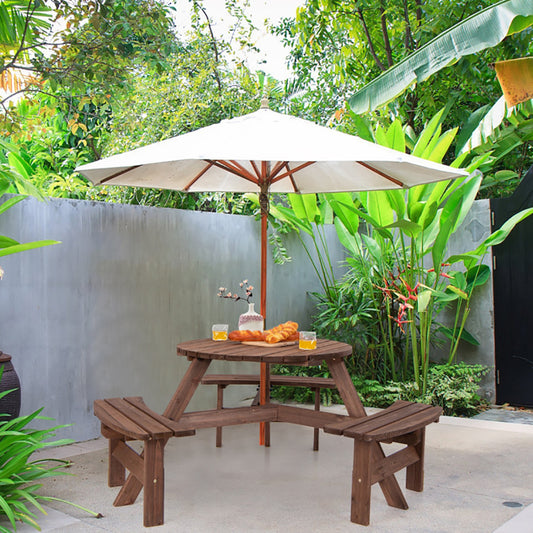 Sienna | 6-Person Wooden Picnic Table Set – Outdoor Bench with Umbrella Hole