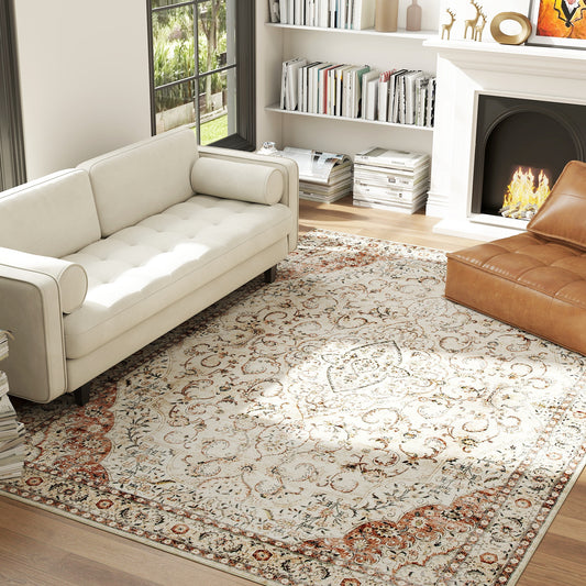 Winslow Area Rug 8x10, Machine Washable Rug, Non-Slip Classical Floral Print Floor Carpet For Living Room, Bedroom, Mixed-Brown