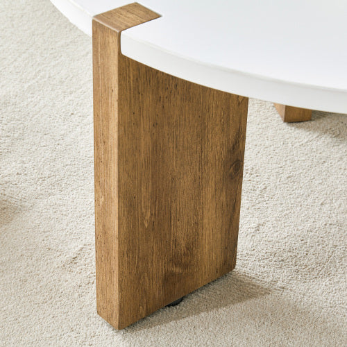 33.4-inch Diameter Minimalist Circular MDF Material Coffee Table, A Stable And Practical Choice. The Unique Embedded Design And The Support Of Three Table Legs Make The Coffee Table Structure Stable.