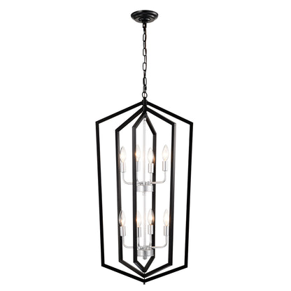 8-Light Farmhouse Kitchen Chandeliers, Matte Black And Sliver Vintage Rustic Cage Light Fixture Adjustable Height Chandeliers For Dining Room Hallway Foyer Entryway E12 Bulbs Not Included