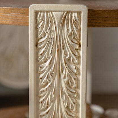 Carved Wooden Coffee Table, Retro End Table With Double-Layer Storage
