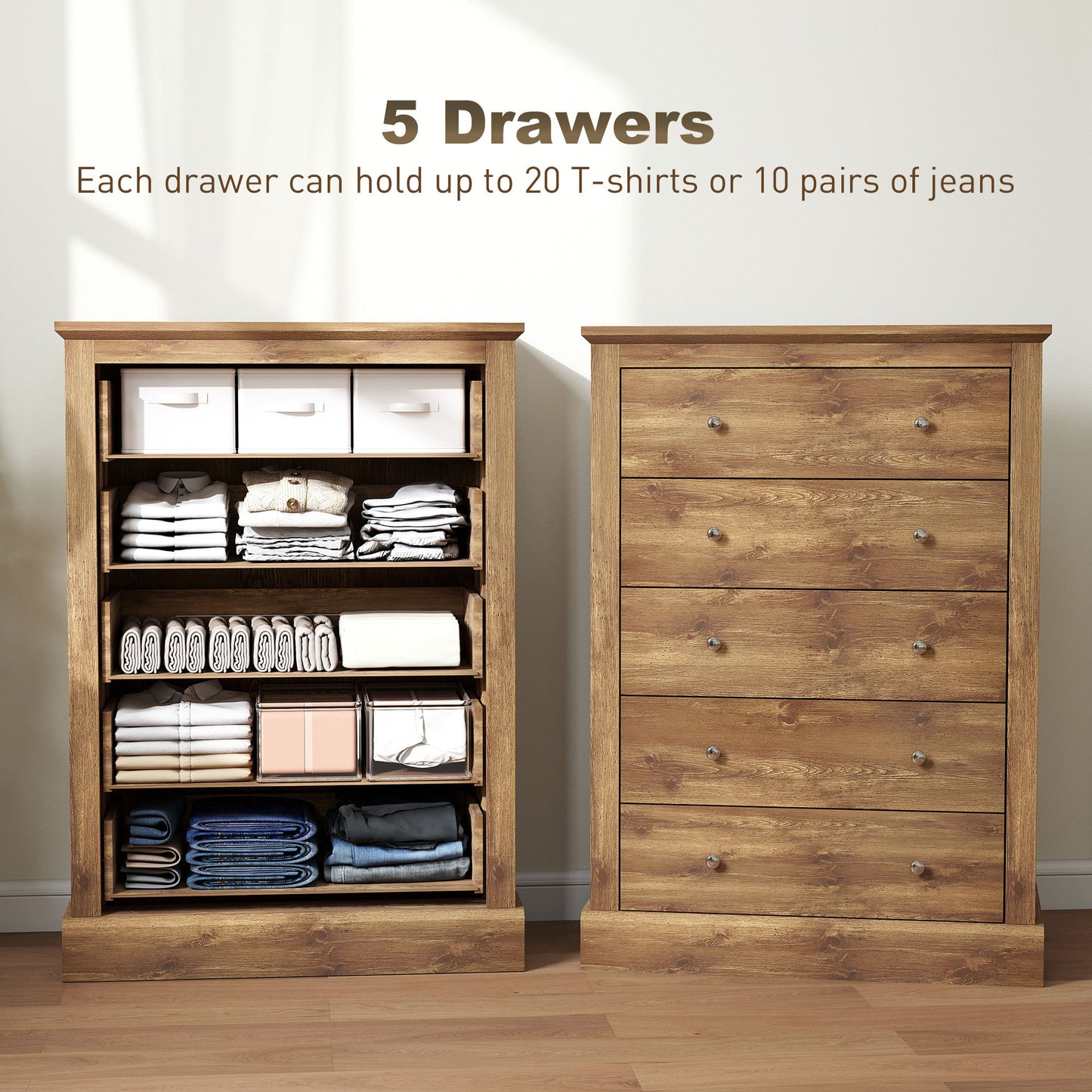 The June | Farmhouse Chest of Drawers – Wide 5-Drawer Bedroom Dresser