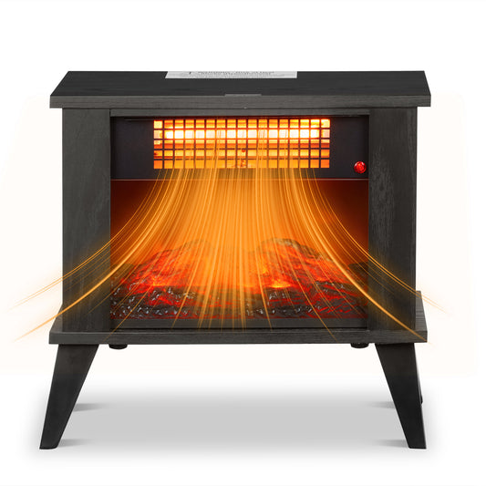 ZOKOP HT1287B 120V 1000W 15in Fireplace Black Wood Free-standing - Quartz Tube - 2nd Gear Temperature Control - With Fake Firewood  - Single Color