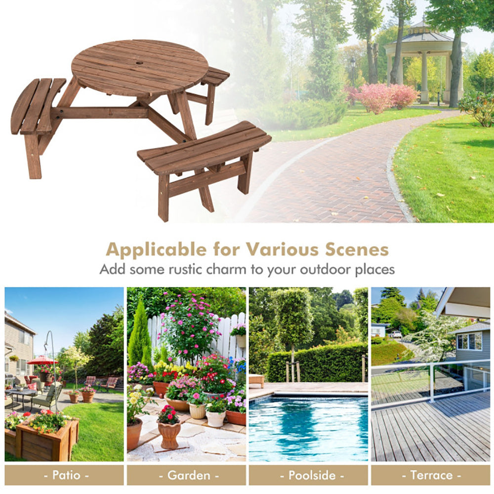 Sienna | 6-Person Wooden Picnic Table Set – Outdoor Bench with Umbrella Hole