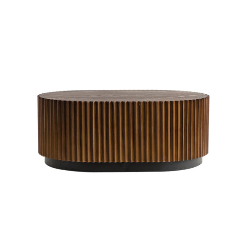 Handcraft Round Nesting Coffee Table Set Of 2, - Chic Wave Stripe Edge, Modern Stylish Wooden Circle Fluted Center Table For Living Room