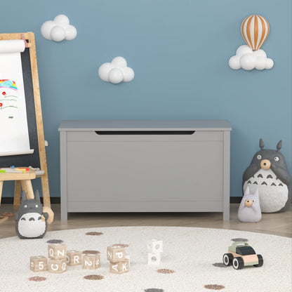 Kids Wooden Toy Box Storage With Safety Hinged Lid For Ages 3Gray