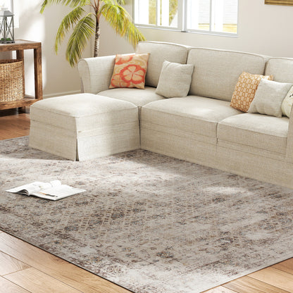 Osiris Brown 8x10 Machine Washable Area Rug , Non-Slip Traditional Floor Carpet For Living Room, Bedroom, Light Mixed-Brown