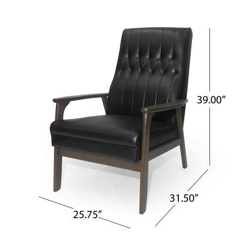 The Loxley | Mid-Century Modern Accent Chair – Matte Black Faux Leather Upholstery