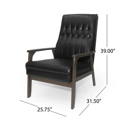 The Loxley | Mid-Century Modern Accent Chair – Matte Black Faux Leather Upholstery